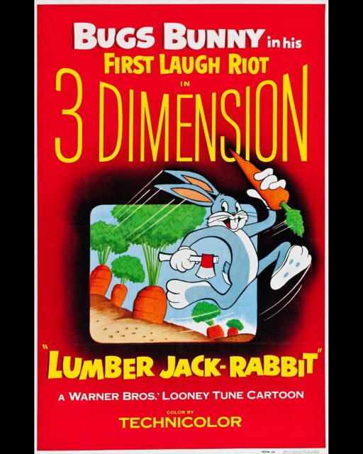 Seventy-two years ago on September 25, 1953, Warner Bros’ only 3-D cartoon LUMBER JACK-RABBIT opened with THE MOONIGHTER and BANDIT ISLAND at the Paramount Theatres in Los Angeles and Hollywood. 

For over thirty years beginning in the 1970’s, Warner Bros theatrical repertory division had several dual-35mm 3-D prints in circulation. This popular Bugs Bunny 3-D cartoon had hundreds of playdates in revival theatres and film festivals around the world.

The original left/right 35mm YCM successive exposure elements survive. To the best of our knowledge, Warner Bros has done archival preservation of the cartoon but they have not yet created a restored digital 3-D master which would allow both 3-D Blu-ray release and DCP availability for theatrical bookings. 

Let’s hope that changes very soon so that we can once again enjoy this essential animated stereoscopic gem as it was meant to be seen!