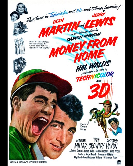 Our restoration of MONEY FROM HOME is now at the finish line!

The cleaned digital files have just been delivered to Greg Kintz from Charlotte Barker at the Paramount Pictures Archive. The last step is final master assembly and our work is complete! 

To celebrate the completion of this truly herculean task (more than two years in the making) we have posted a new article on our website; “An In-Depth Look at Money from Home” by Ted Okuda, Mike Ballew, John Chintala, Hillary Hess, and Brandon Lang.

If you consult any books that have been written about Dean Martin, Jerry Lewis, or 3-D movies in general, little has been written about this production. We have spent the past year poring through studio records, industry trade journals, and newspaper archives to tell the story of Martin and Lewis and their unbelievably hectic work schedule in 1953. Utilizing primary source documents, you will read the complete tale of this significant Golden Age 3-D classic and why so few people got to see it in third dimension seventy-two years ago.

Watch for a pre-order link for the 3-D Blu-ray release from Kino Lorber VERY SOON! 

https://3dfilmarchive.com/money-from-home/